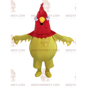 BIGGYMONKEY™ mascottekostuum van gele en rode haan, gigantisch