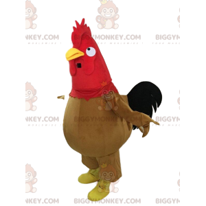Costume de mascotte BIGGYMONKEY™ de coq marron, noir et rouge