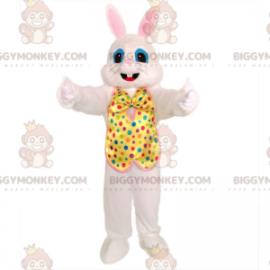 Στολή μασκότ White Rabbit BIGGYMONKEY™ με εορταστική στολή. εορταστικό λαγουδάκι - Μασκότ κουνελιού - BiggyMonkey.com