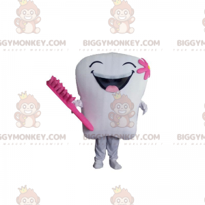 Disfraz de mascota gigante de dientes blancos y rosas