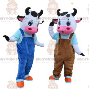 2 BIGGYMONKEY™s mascot cows dressed up, farm costumes –
