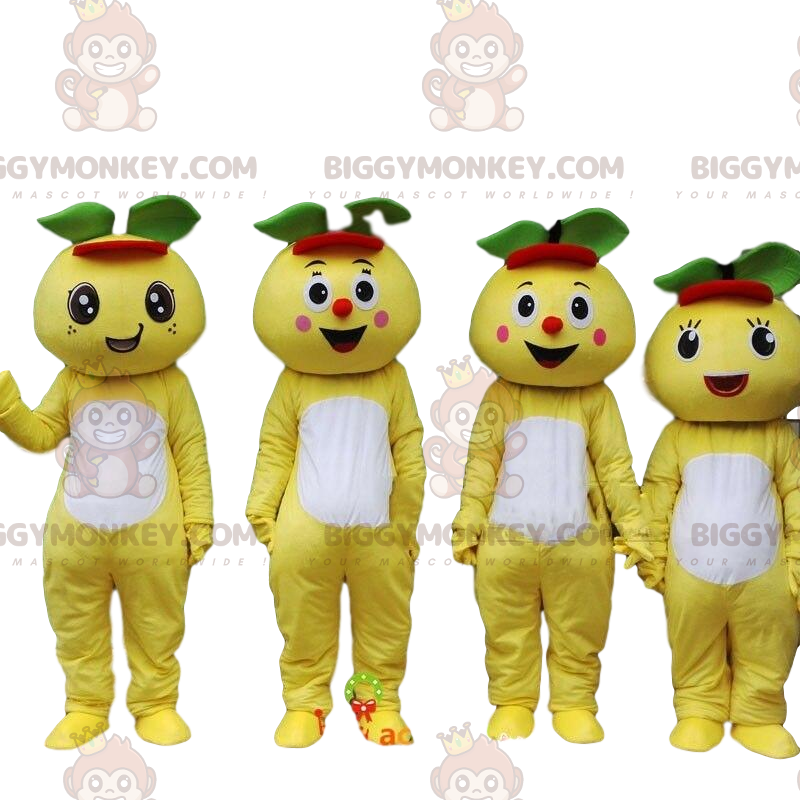 4 BIGGYMONKEY™s grapefruit mascots, 4 yellow fruit costumes -