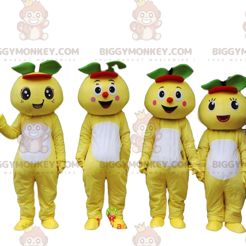 4 BIGGYMONKEY™s grapefruktmaskoter, 4 gule fruktkostymer - Frukt maskot - BIGGYMONKEY_09776 - BiggyMonkey.com