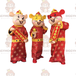 3 μασκότ BIGGYMONKEY™ με πολύχρωμα ποντίκια, κινεζικές στολές