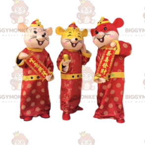 3 Maskot barevných myší BIGGYMONKEY™, kostýmy čínského Nového