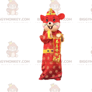 Röd och gul mus BIGGYMONKEY™ Mascot Kostym Asian Outfit -