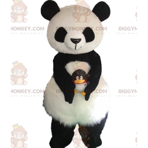 BIGGYMONKEY™ maskotdräkt svart och vit panda, mjuk och lurvig
