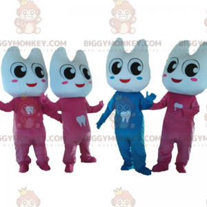4 BIGGYMONKEY™s maskot av jättetänder, 1 blå och 3 rosa -