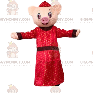 Gris BIGGYMONKEY™ maskotdräkt klädd i traditionell asiatisk