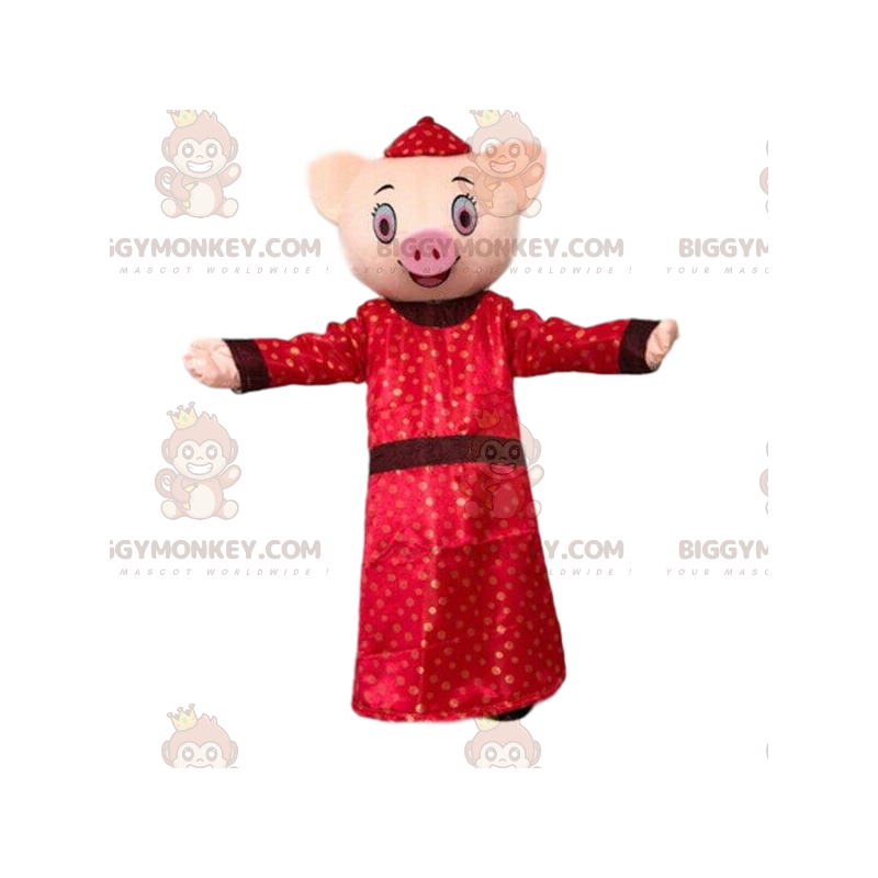 Traje de mascote de porco BIGGYMONKEY™ vestido com roupa Traje de mascote de porco BIGGYMONKEY™ vestido com roupa