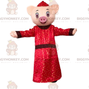Grise BIGGYMONKEY™ maskotkostume klædt i traditionelt asiatisk