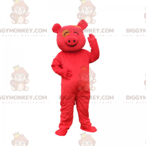 BIGGYMONKEY™ mascot costume smiling looking red pig, red