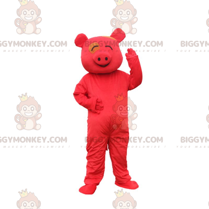 BIGGYMONKEY™ costume mascotte sorridente cercando maialino BIGGYMONKEY™ costume mascotte sorridente cercando maialino