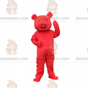BIGGYMONKEY™ maskotdrakt smilende ser rød gris ut, rødt kostyme - Grisemaskotter - BIGGYMONKEY_09813 - BiggyMonkey.com