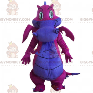 BIGGYMONKEY™ maskot kostume pink og lilla drage, dinosaur