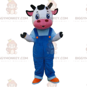 Hvit og svart ku BIGGYMONKEY™ maskotkostyme med kjeledress - Kumaskot - BIGGYMONKEY_09818 - BiggyMonkey.com