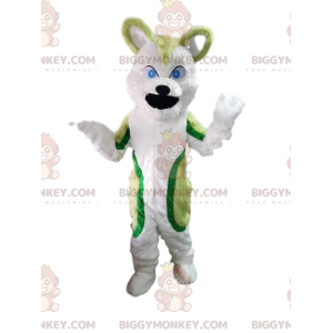 BIGGYMONKEY™ maskot kostume grøn og hvid husky hund, ulv hund