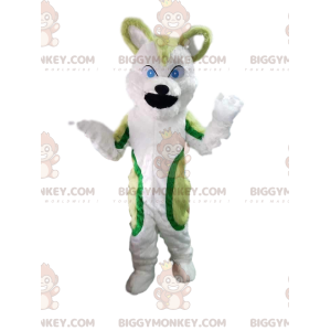 BIGGYMONKEY™ maskottiasu vihreä ja valkoinen huskykoira