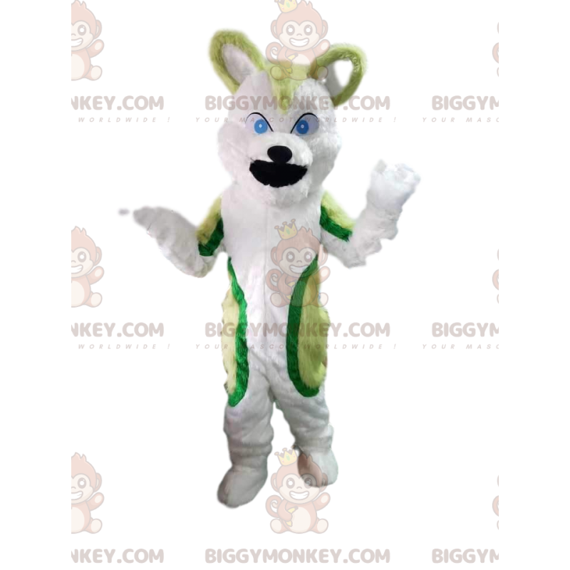 BIGGYMONKEY™ mascot costume green and white husky dog, wolf dog