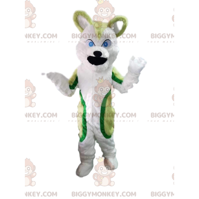 Costume de mascotte BIGGYMONKEY™ de chien husky vert et blanc Costume de mascotte BIGGYMONKEY™ de chien husky vert et blanc
