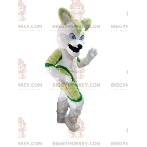 BIGGYMONKEY™ mascot costume green and white husky dog, wolf dog