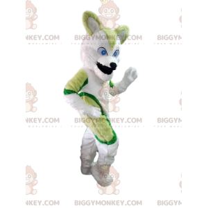 BIGGYMONKEY™ Maskottchenkostüm grüner und weißer Husky-Hund