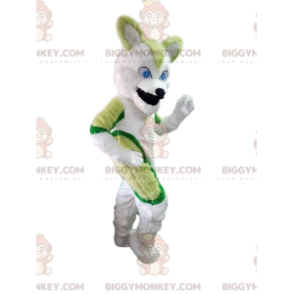 BIGGYMONKEY™ mascot costume green and white husky dog, wolf dog