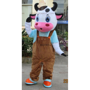 Koeienhuid BIGGYMONKEY™ mascottekostuum met bruine overall -
