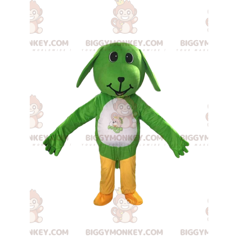 BIGGYMONKEY™ mascot costume of green and white dog, canine BIGGYMONKEY™ mascot costume of green and white dog, canine