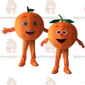 2 giant orange BIGGYMONKEY™s mascot, orange citrus costumes -