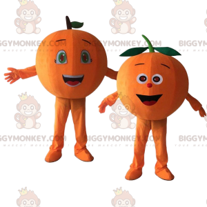 2 mascotes laranja gigantes do BIGGYMONKEY™, fantasias cítricas