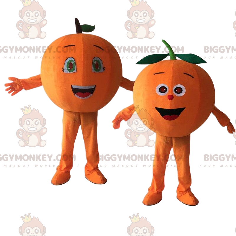 2 γιγάντια πορτοκαλί μασκότ BIGGYMONKEY™, πορτοκαλί κοστούμια