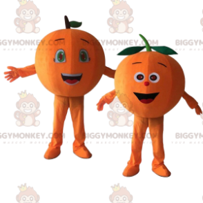 2 riesige orangefarbene BIGGYMONKEY™-Maskottchen, orangefarbene