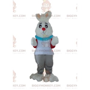 BIGGYMONKEY™ maskottiasu, valkoinen kanin puku, pehmoinen kanin