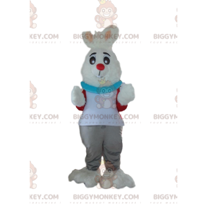 Στολή μασκότ BIGGYMONKEY™ White Rabbit Dress Up, βελούδινη στολή κουνελιού - Μασκότ κουνελιού - BiggyMonkey.com