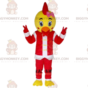 BIGGYMONKEY™ Bird, Chick, Canary Mascot Costume In Santa Outfit