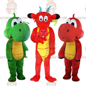 3 BIGGYMONKEY™ maskotka słynnych smoków, kolorowe kostiumy