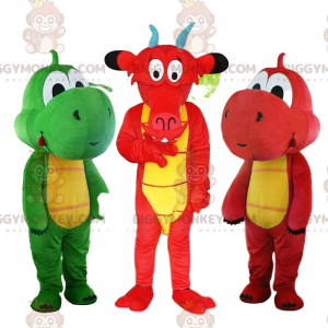 3 BIGGYMONKEY™s mascota de famosos dragones, coloridos