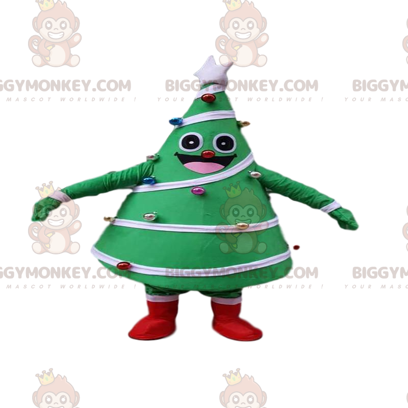 Kostium maskotki BIGGYMONKEY™ ozdobiony świątecznie zielonym Kostium maskotki BIGGYMONKEY™ ozdobiony świątecznie zielonym