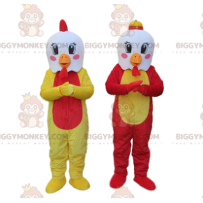  mascotte I polli bianchi di BIGGYMONKEY™ con corpi colorati, costumi da galli - BiggyMonkey.com