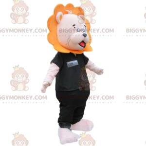 Lion BIGGYMONKEY™ Mascot Costume with Glasses and Black Clothes
