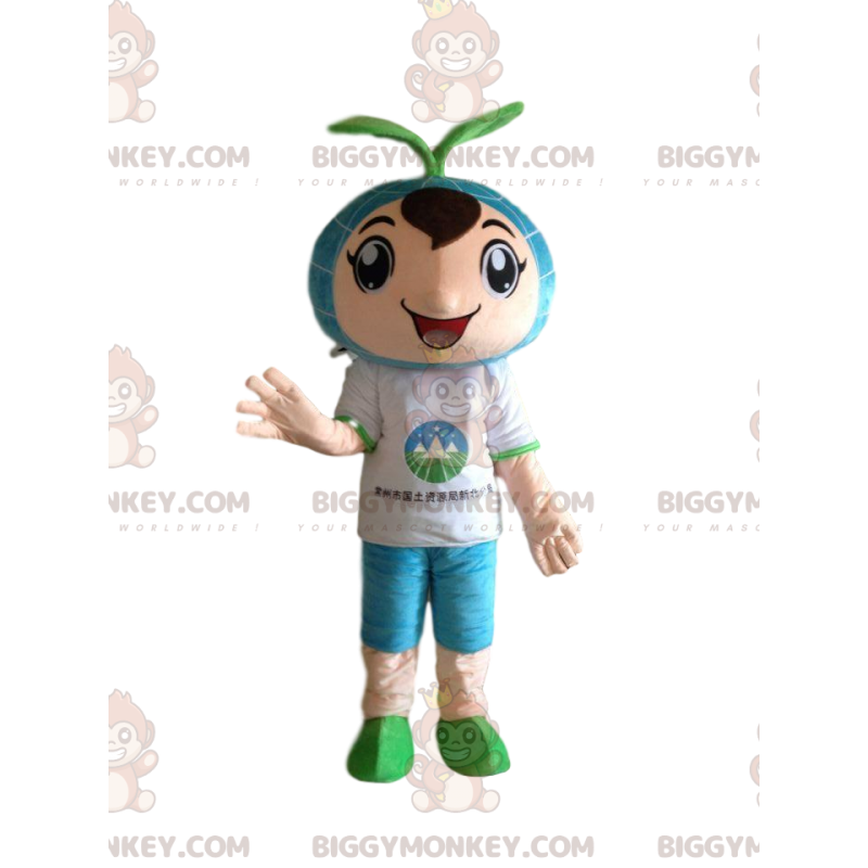 Boy BIGGYMONKEY™ Mascot Costume with Sprout on Head -