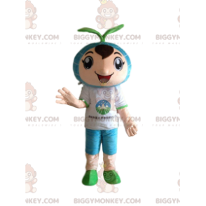 Boy BIGGYMONKEY™ Mascot Costume with Sprout on Head -