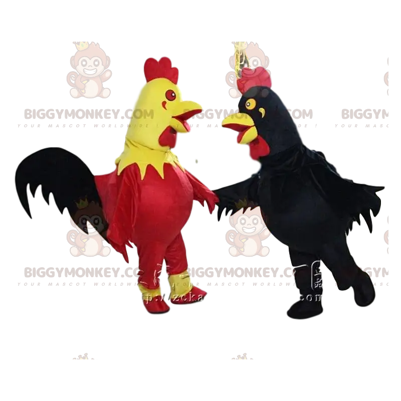 BIGGYMONKEY™s maskot af gigantiske haner, den ene trefarvet og BIGGYMONKEY™s maskot af gigantiske haner, den ene trefarvet og