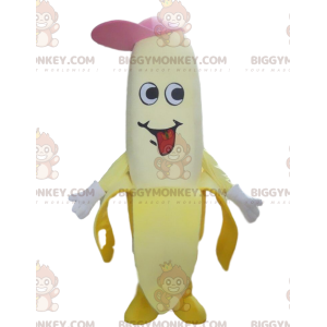Banana BIGGYMONKEY™ mascot costume with a cap, giant fruit
