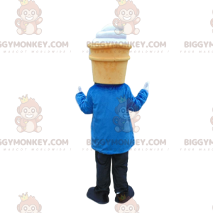 Eiscreme BIGGYMONKEY™ Maskottchenkostüm elegant gekleidet, Tütenkostüm