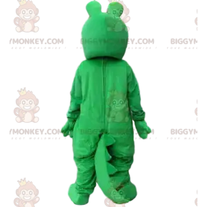 Traje de mascote BIGGYMONKEY™ de crocodilo verde e amarelo
