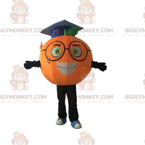 Πορτοκαλί στολή μασκότ BIGGYMONKEY™ με γυαλιά και καπέλο Grad - Μασκότ φρούτων - BIGGYMONKEY_09877 - BiggyMonkey.com