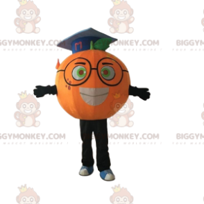 Oranje BIGGYMONKEY™ mascottekostuum met bril en afstudeerhoed -