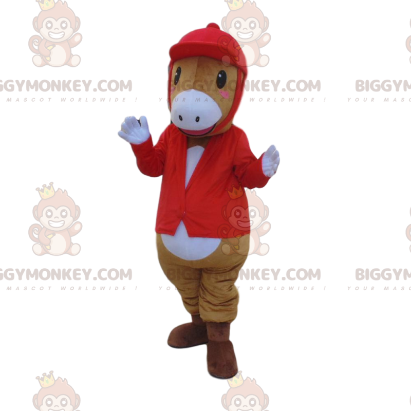 Kostium maskotki BIGGYMONKEY™ konia w stroju dżokeja, kostium Kostium maskotki BIGGYMONKEY™ konia w stroju dżokeja, kostium